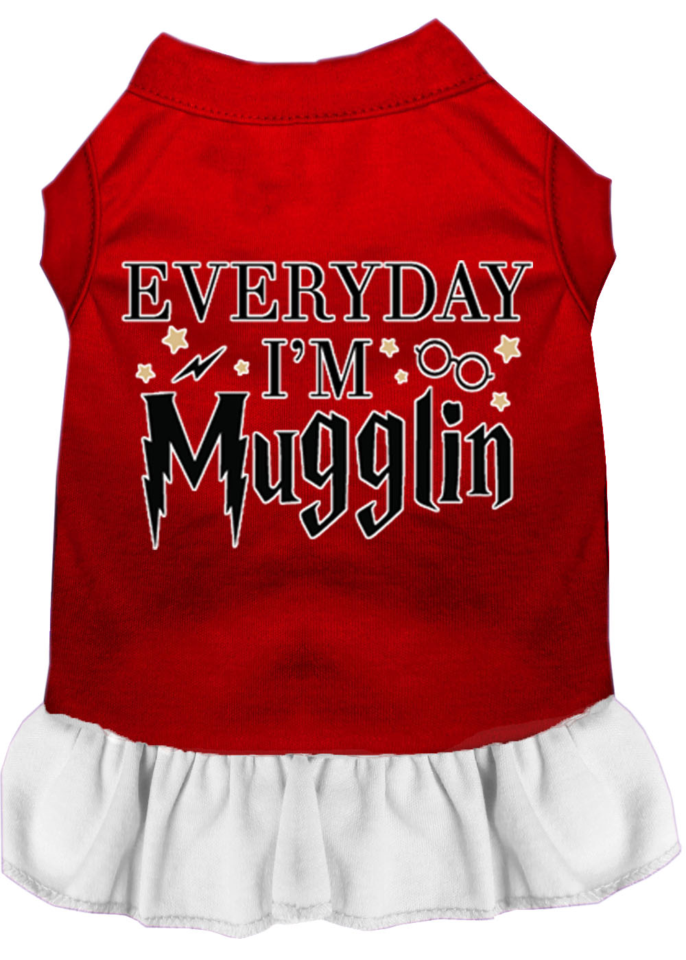 Everyday I'm Mugglin Screen Print Dog Dress Red with White Med